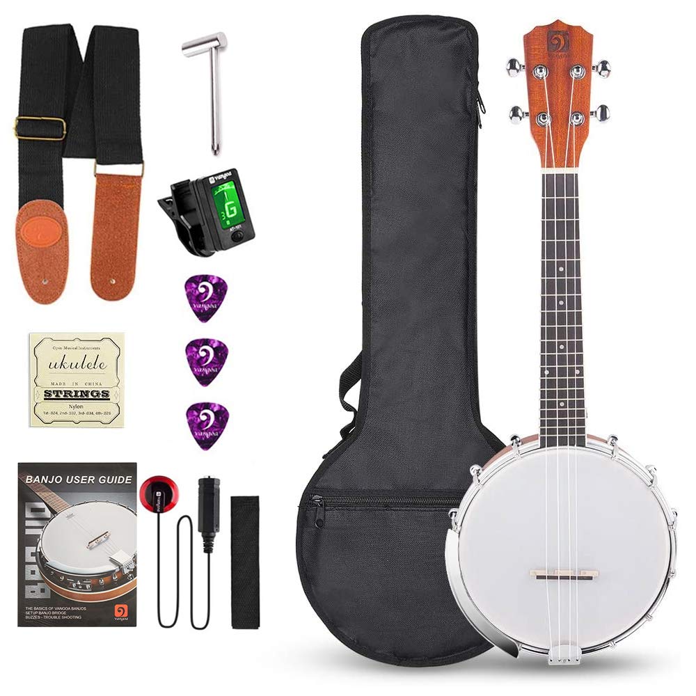 Vangoa Banjo Uke, 4 String Banjolele with Armrest, Concert 23 Inch Sapele Banjo Ukulele with