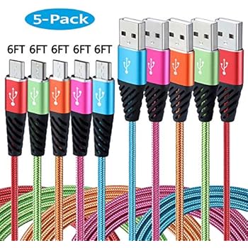 Android Charger Cable Fast Charge,Nylon Braided Micro USB Cable 6FT 5-Pack Phone Charger Fast Charging Cord Compatible with Samsung Galaxy S6 S7 Edge J3 J7,LG,HTC,Motorola,Sony,Xbox One,PS4,Bynccea
