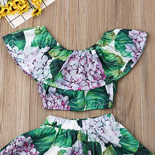 Toddler Baby Girls Ruffle Strap Top+Boho Floral Skirt Summer Outfit Clothes Two Piece Set (Full Floral-Hydrangea, 2-3T) - Thumbnail 4
