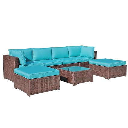 Oc Orange Casual 7 Pieces Outdoor Patio Furniture Set All Weather Wicker Sectional Sofa Couch Chair Ottoman With Glass Top Coffee Table Seat Cushion Amazon In Home Kitchen