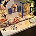 Flever Dollhouse Miniature DIY Music House Kit Creative Room with Furniture for Romantic Valentine's Gift (Pale Blue Coast)