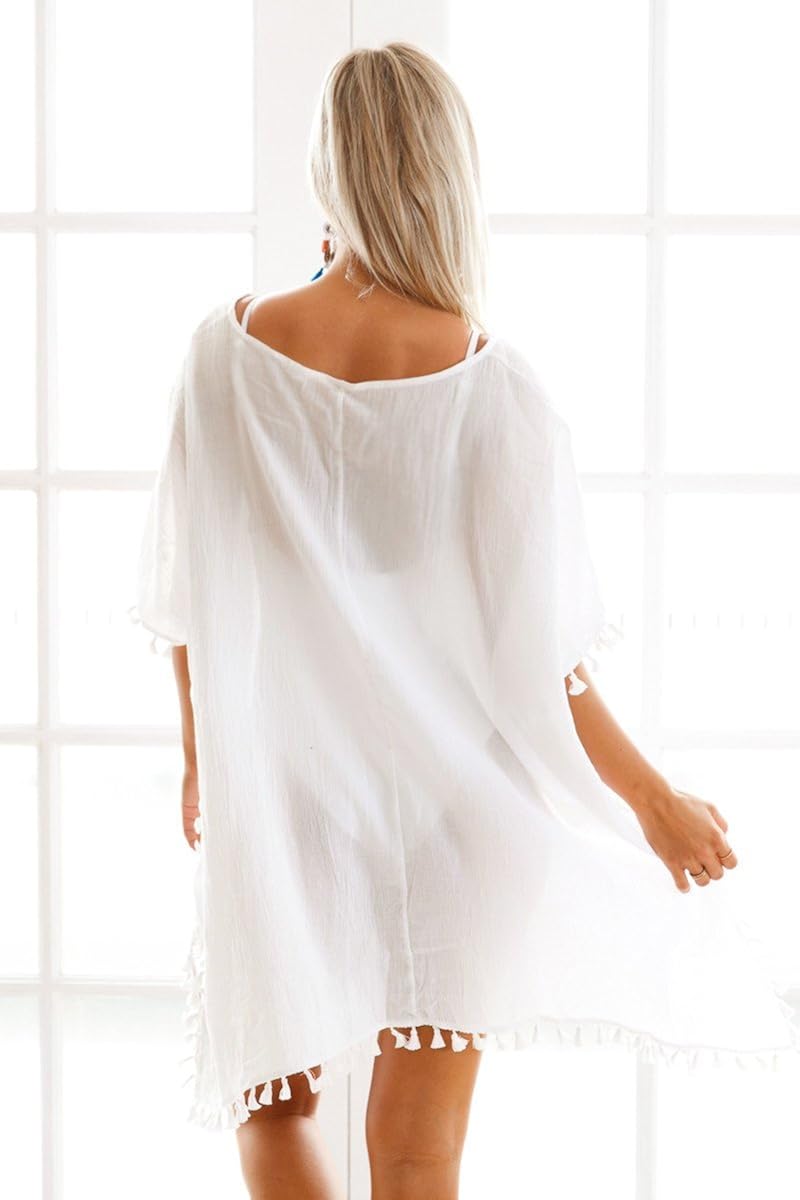 boldgal girl's one piece swimwear tassel cover-up (white)
