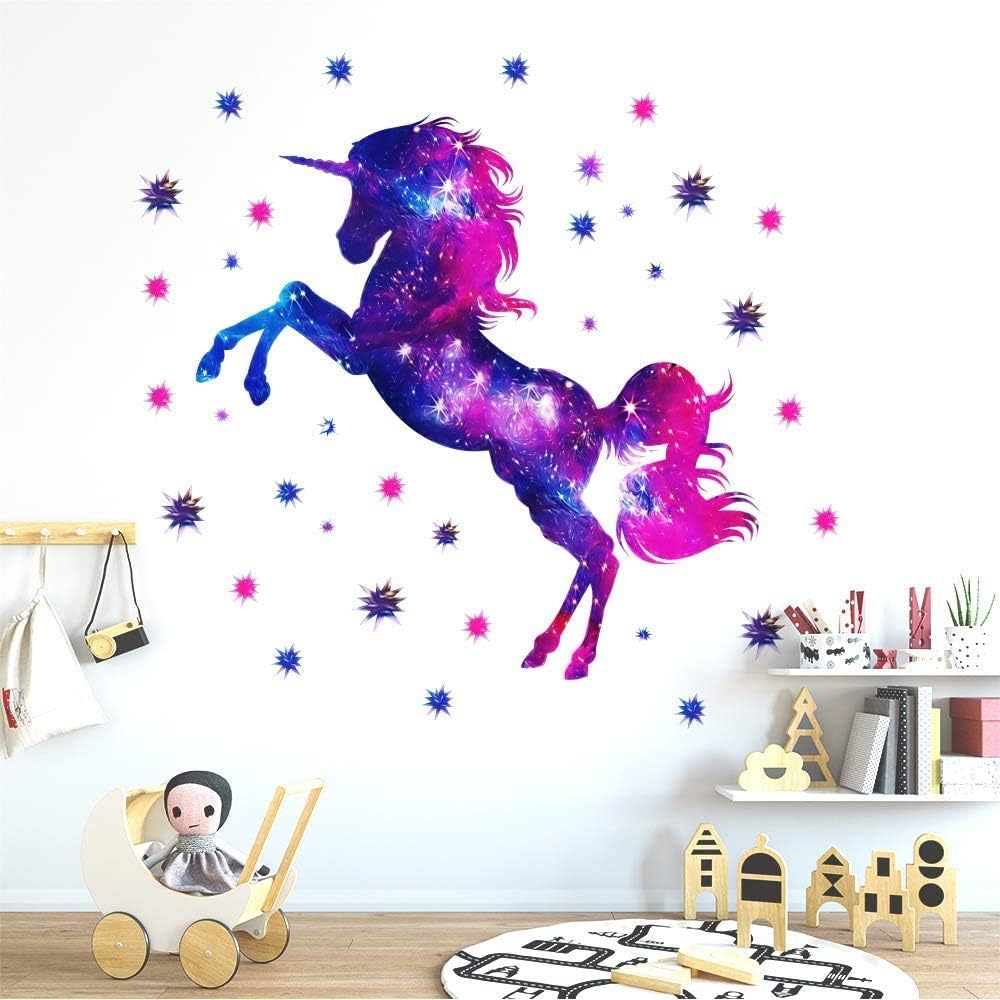 Wajade Unicorn Wall Stickers for Girls Bedroom Galaxy Unicorn Wall Decal Stickers for Kids Removable Wallpaper Decals Art for Children Bedrooms Nursery Christmas Birthday Party Decoration - Image 5