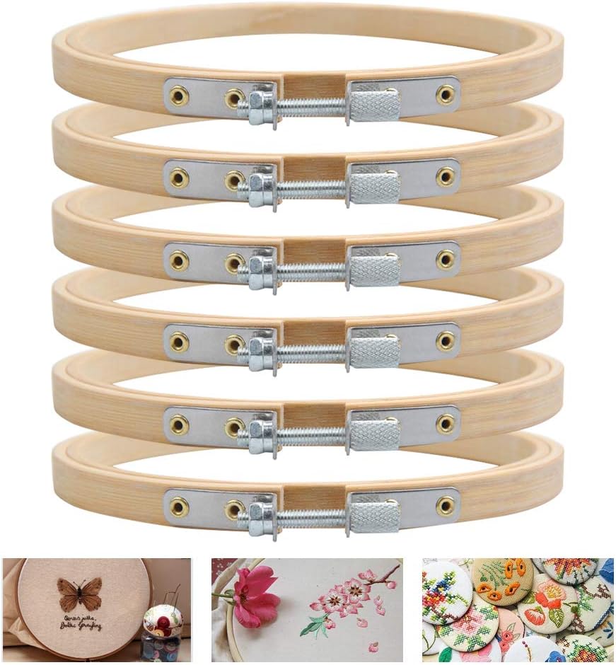 WOWOSS Embroidery Hoops Set, 6 Pcs Round Embroidery Hoops 4 Inches Mini Bamboo Circle Embroidery Hoop Cross Stitch Hoop Ring for DIY Craft Sewing Embroidery Accessories