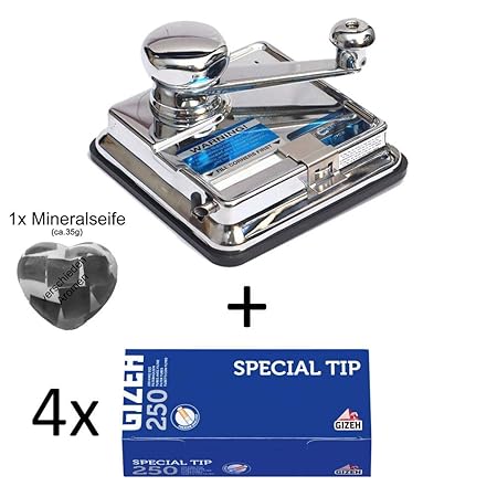 OCB® MikrOmatic Duo (Stopfmaschine) + 1.000 (4x250) Gizeh Special Tip (Zigarettenhülsen) + 1x Seife