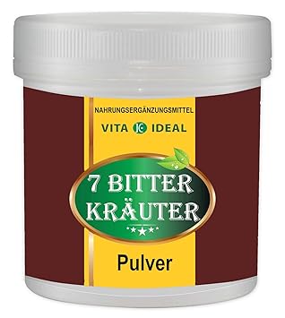 7 Bitter Kräuter Pulver 300g mit Bibernellwurzel, Wermut, Schafgarben, Fenchel, Kümmel, Anis, Wacholderbeeren + Messlöffel vo