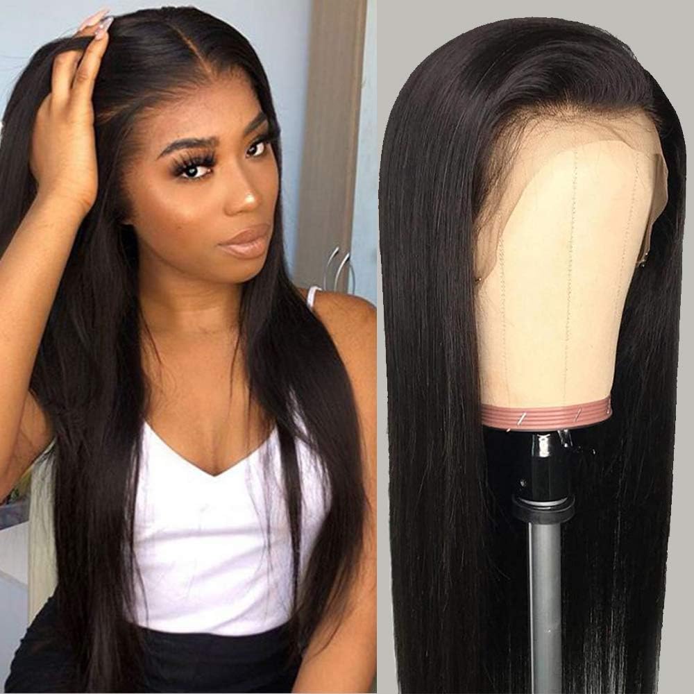 Jisheng 360 Lace Front Wigs with Baby Hair Pre Plucked Natural Hairline 130% Density Brazilian Straight Virgin Human Hair 20inch