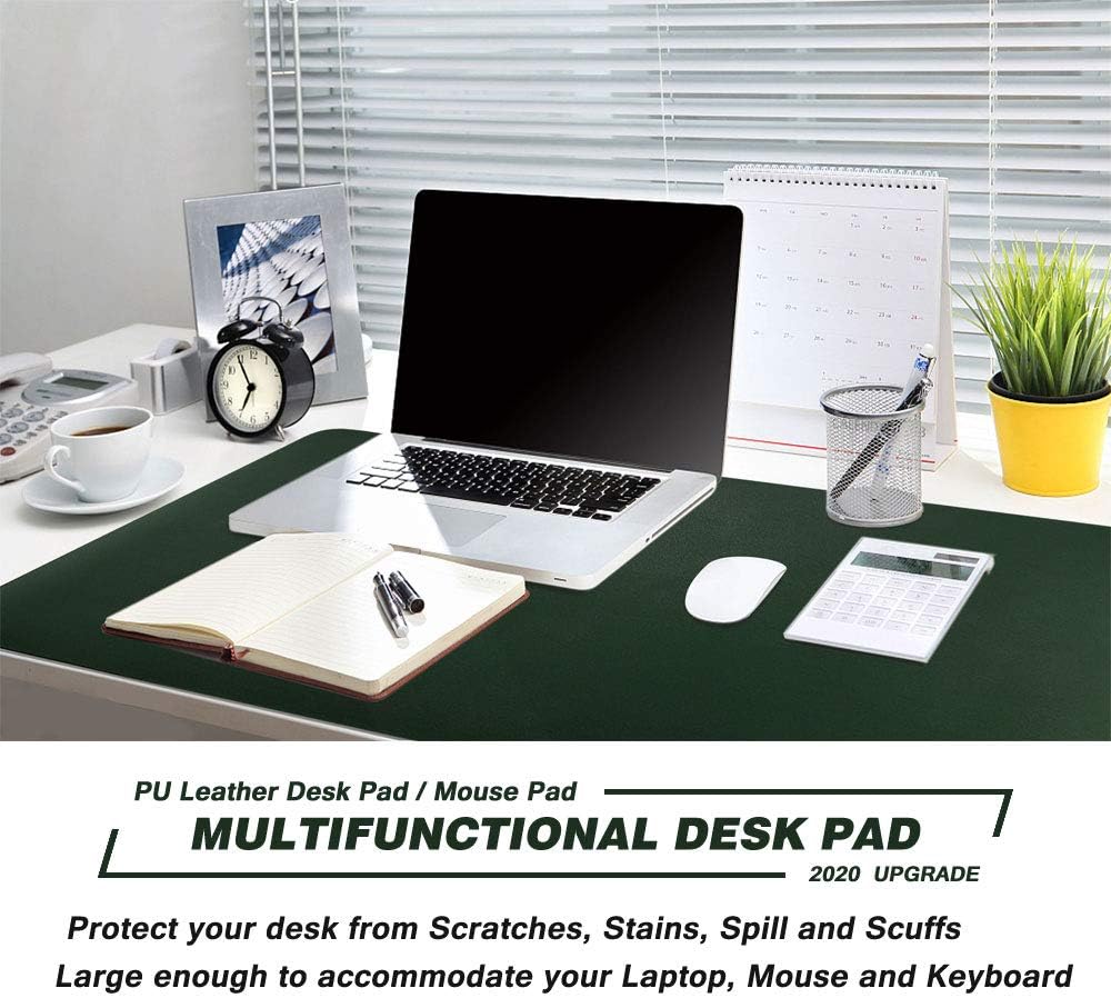 BUBM Desk Pad Protector 35.4" x 17", PU Leather Desk Mat Blotters Organizer with Comfortable Writing Surface(Dark Green) : Office Products