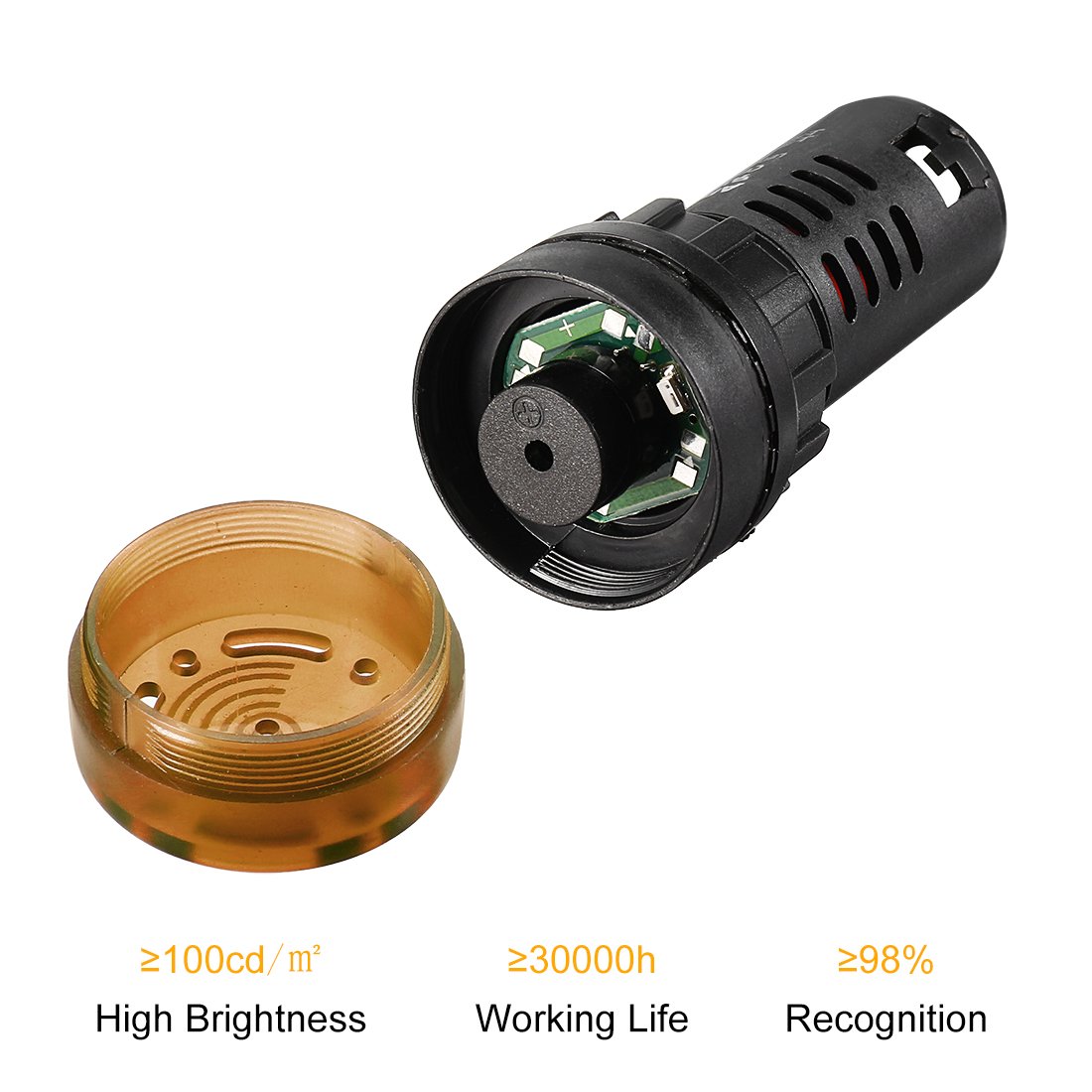 sourcing map 3Pcs Yellow Indicator Light with Buzzer AC/DC 12V, 22mm Panel Mount Flashing Alarm - Image 4