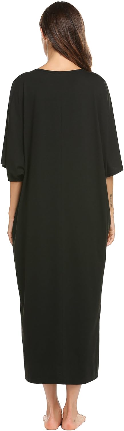 Ekouaer Nightgown, Womens Round Neck/V Neck Loungewear Oversized Pajama Loose Pockets Long Sleep Dress at  Women’s Clothing store