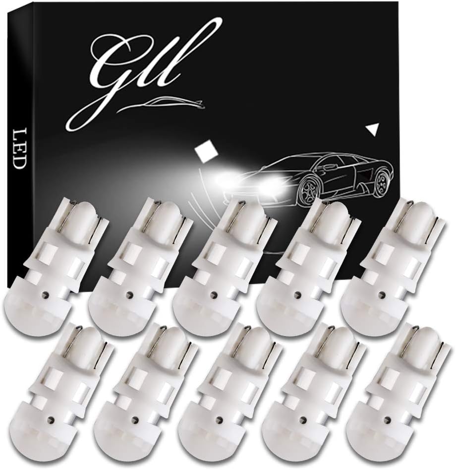 GLL T10 LED Bulbs White W5W 501 LED Bulbs 2835-3SMD with Lens 110 Lumens for Car LED Lights Bulbs Side Light Bulbs Number Plate Light Parking Light Interior Light (Pack of 10)