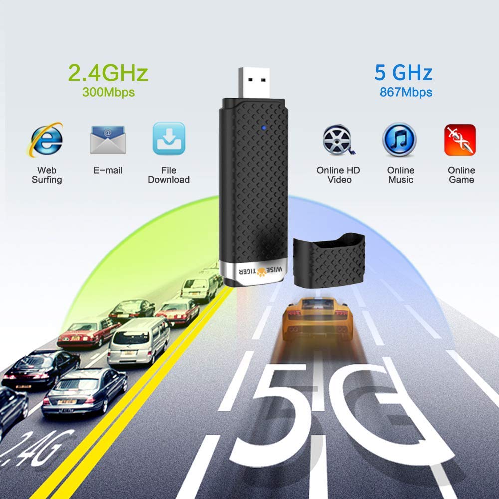 WiFi Adapter for PC, AC1300Mbps High Speed 802.11Ac Gaming Wireless USB Adapter Long Range WiFi USB Dual Band 5G WiFi Dongle for Desktop Laptop, Install Fast, Just 3 Minutes,U Disc Driver Included