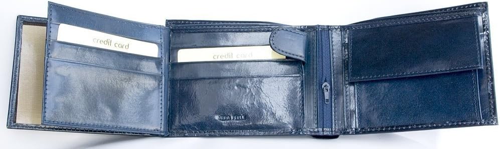 Men's Dark Blue Glossy Genuine Leather Wallet - Image 5