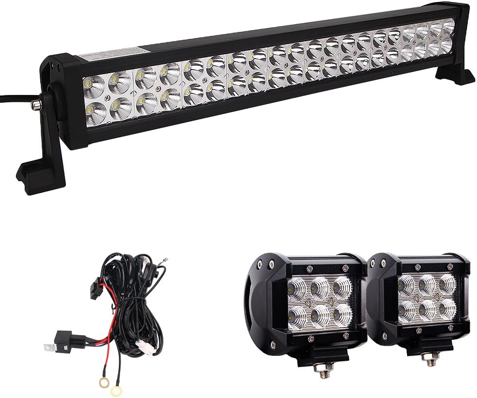 LED Light Bar, Northpole Light 22 Inch 120W Waterproof Spot Flood Combo LED Light Bar with 2PCS 18W CREE Flood LED Work Lights and 12V 40A Wiring Harness for Off Road, Truck, Car, ATV, SUV, Jeep ……
