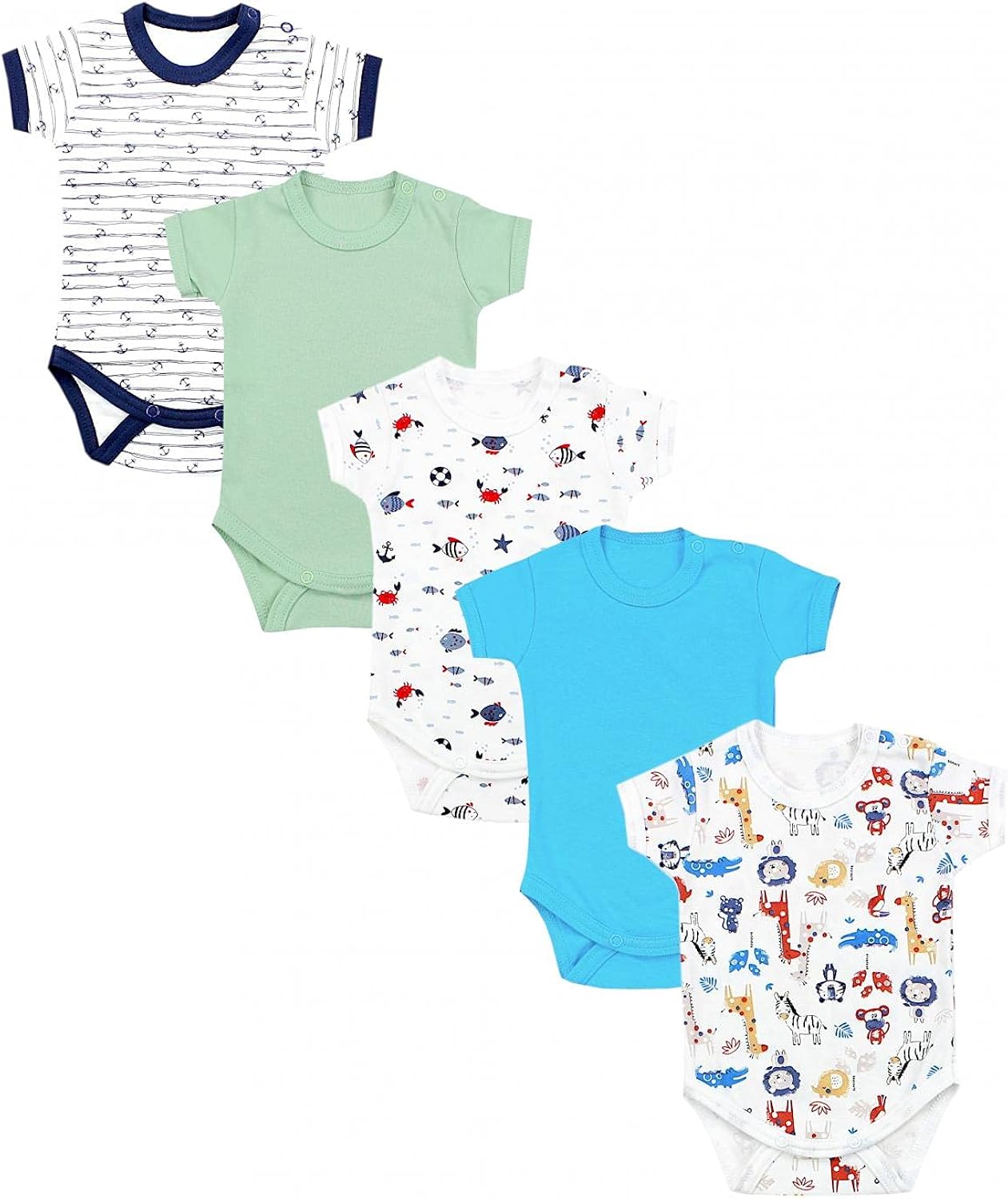 TupTam Baby Boys' ShortSleeved Bodysuit, Colourful with Print, Pack of