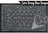 Quality Entrance Rug Door Mat Super Effective Shoe Scraper Fabric Elegant Welcome Design Indoor And Outdoor Doormat Super Grip Rubber Backing Color Grey Size 17.5