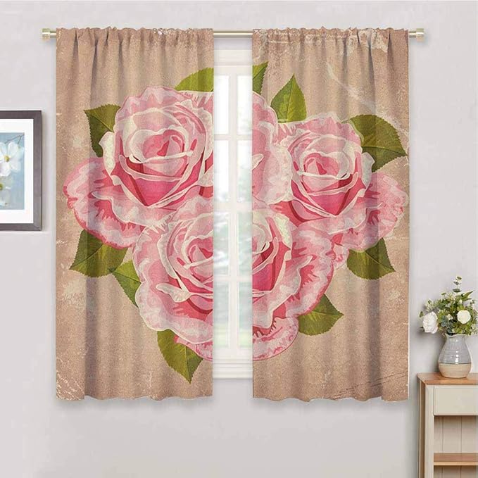 Anyangeight Rose Full Shading Curtains, Pink Bouquet of