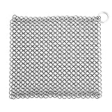 Pictek Cast Iron Cleaner, XL 8x8 Chainmail Scrubber [FDA Approved] Scratch Proof Close-knit Small Rings Stainless Steel Scrubber, Heavy Duty & Durable