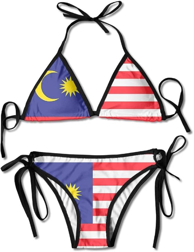 Women's Sexy Bikini Set Malaysian Flag Custom Tie 2 Piece Bikini Suits