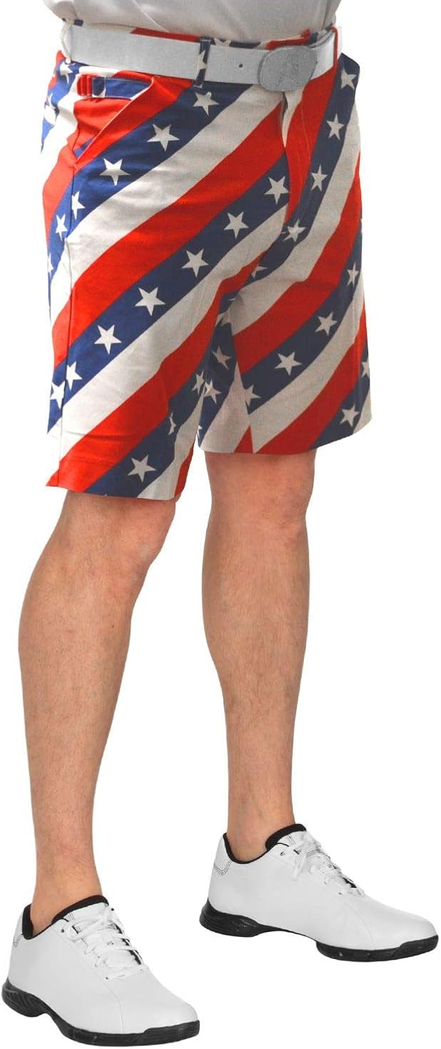 Royal & Awesome Pars and Stripes USA Mens Golf Shorts - 30W: Clothing