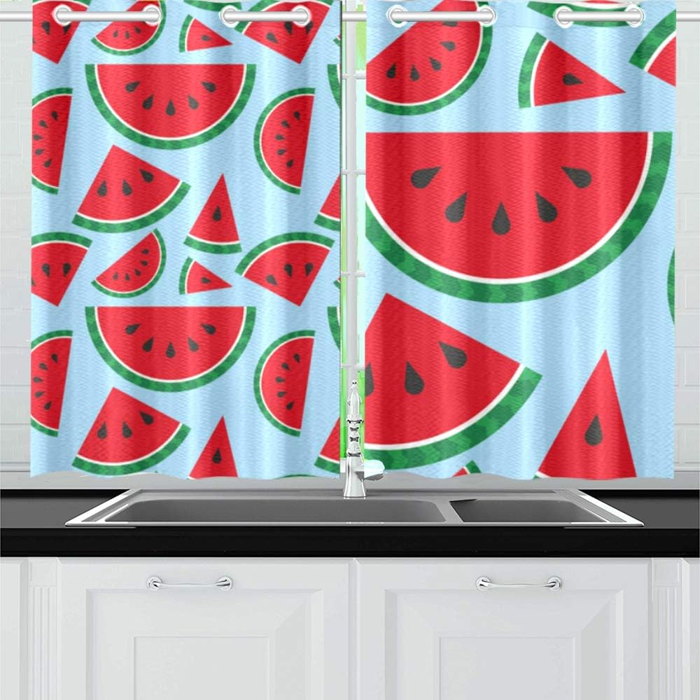 ZSHMG Kitchen Curtains Messy Watermelon Slices Pattern