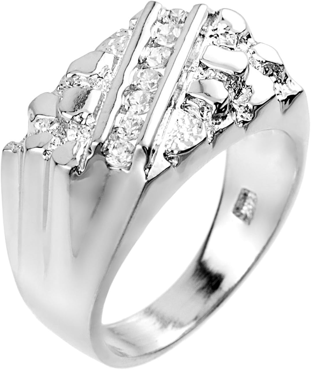 Fine 14k White Gold Nugget Ring with Cubic Zirconias (Size 10.5) Claddagh Amazon.co.uk Jewellery