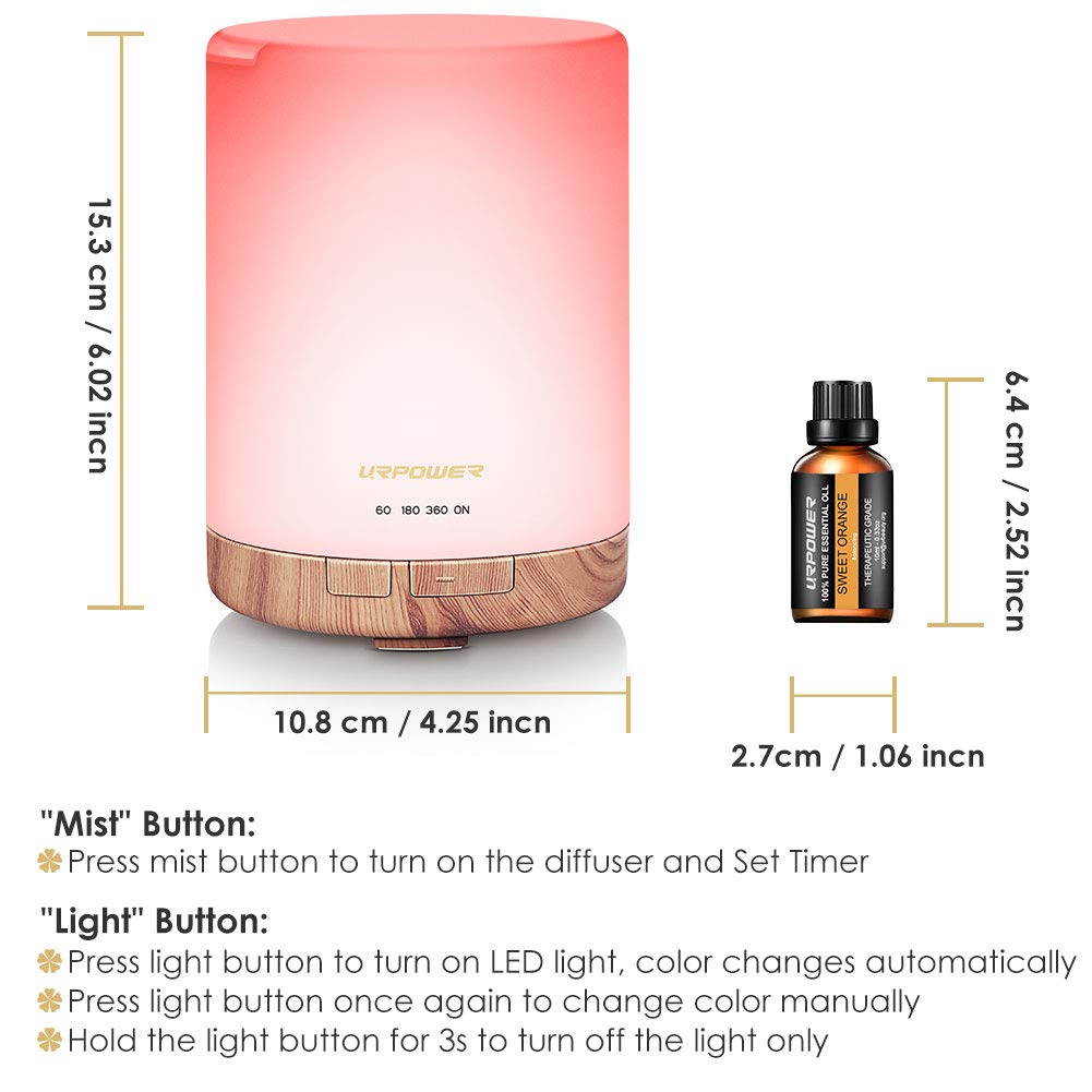 Urpower 300ml Essential Oil Diffuser With 6 Bottles 10ml Most Popular 100 Pure Aromatherapy Essential Oils Aroma Gift Set Cool Mist Humidifier With 15 Lighting Modes Light For Bedroom Home Office Buy