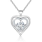 GIWENLYN Sterling Silver Heart Necklace,Sparkling Cubic Zirconia Hypoallergenic Adjustable Love Heart Pendant Necklace,Romantic Gifts for Her Wife Mom Friends