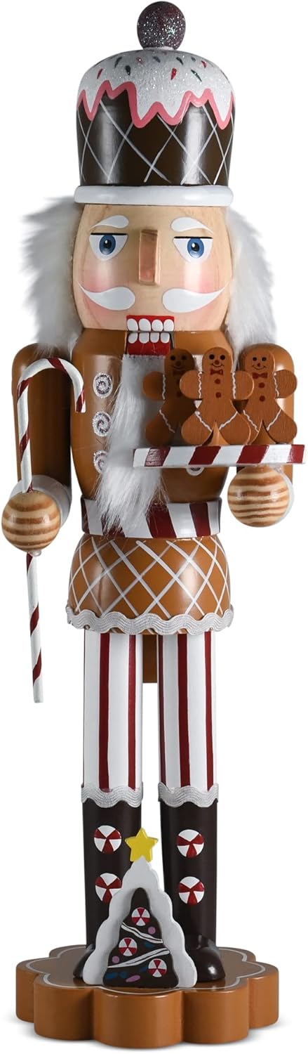 Nutcrackers - Ornativity Christmas Candyland Gingerbread Nutcracker – Wooden Nutcracker Candy Man with Candy Cane and Gingerbread Cookies in Hand Xmas Themed Holiday Nut Cracker Doll Figure Decorations