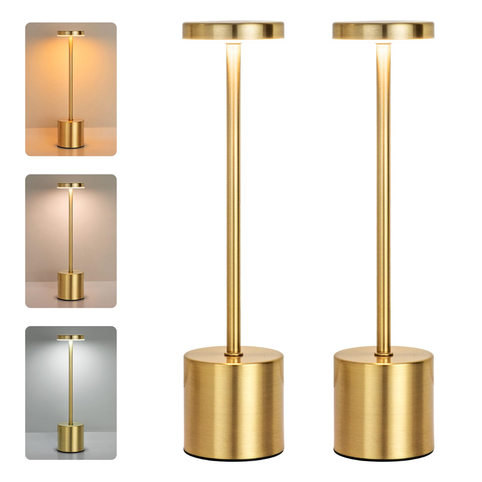 Photo 1 of ZOOPEEN Gold Cordless Table Lamp Set of 2,Rechargeable 5200mAH Battery Operated Touch Desk Lamp,3 Color Stepless Dimming Up Bedside Lamps,Portable LED Small Desk Light for Bedroom/Restaurant Lighting