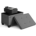 STORAGEBUD Storage Ottoman Cube with Small Bin, 16-in Square Ottoman with Storage for Living Room and Bedroom, Small Ottomans Foot Rest, Fabric Foot Stools Ottomans Max 330lbs, Grey