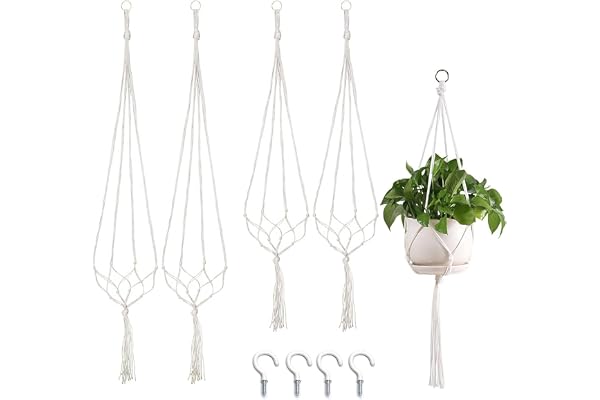 4 Pack Macrame Plant Hanger, 39''+31'' Plant Hangers with 4 Hooks Hanging Pots for Plants Indoor Outdoor Home Garden Balcony