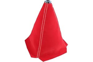 QIANG KUN Car Shift Boots Shift knob dust Cover Manual Gear Shift Cover Suede Leather Shift Boots MT Gear knob Shift Boots (Red Suede w/White Stitching)