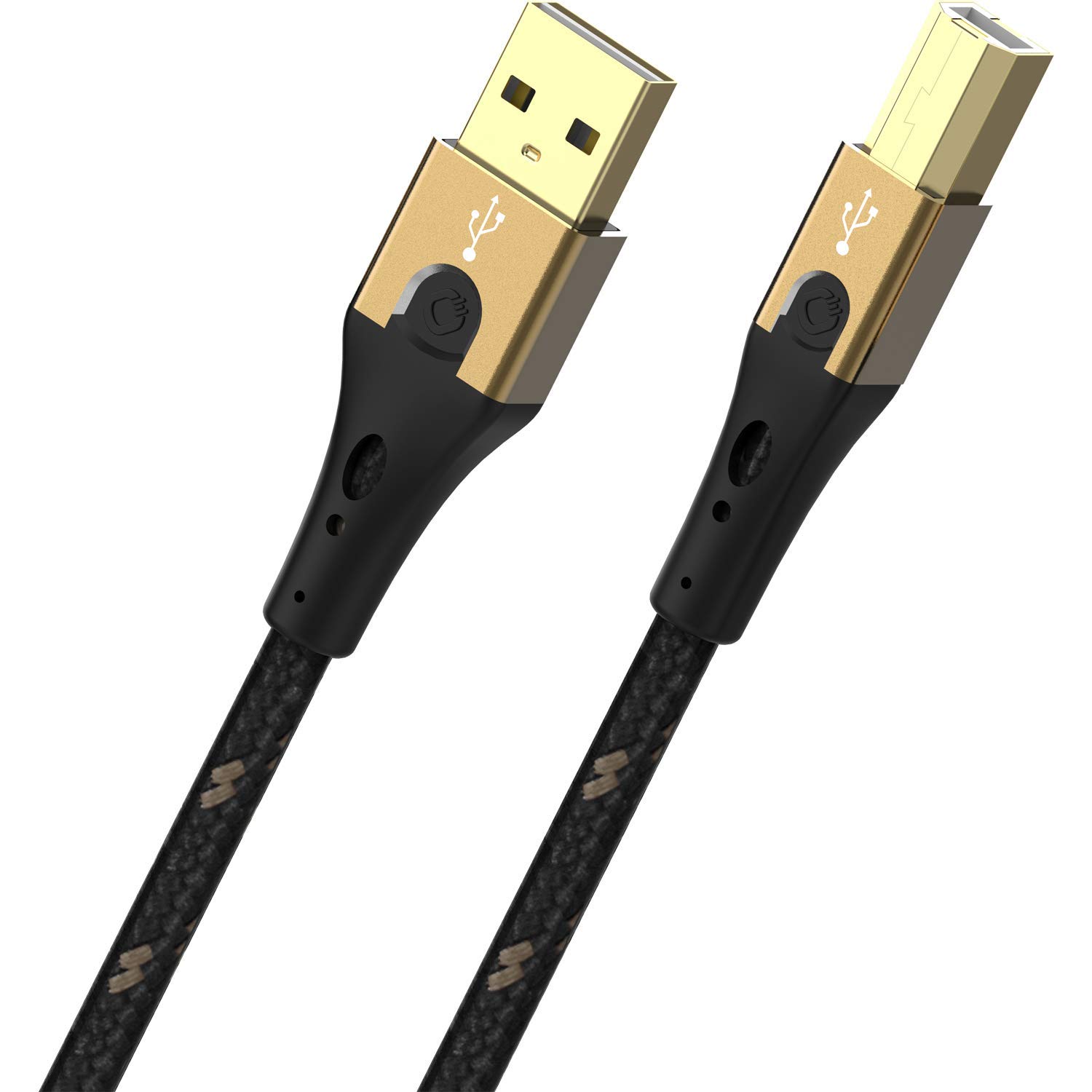Oehlbach Primus USB Cable Type B 2.0 - State of The Art - High Speed 480 Mb/s Highly Flexible Metal Connector HPOCC Triple Shielding - Printer, Scanner, Audio Amplifier - Black/Gold - 2 m