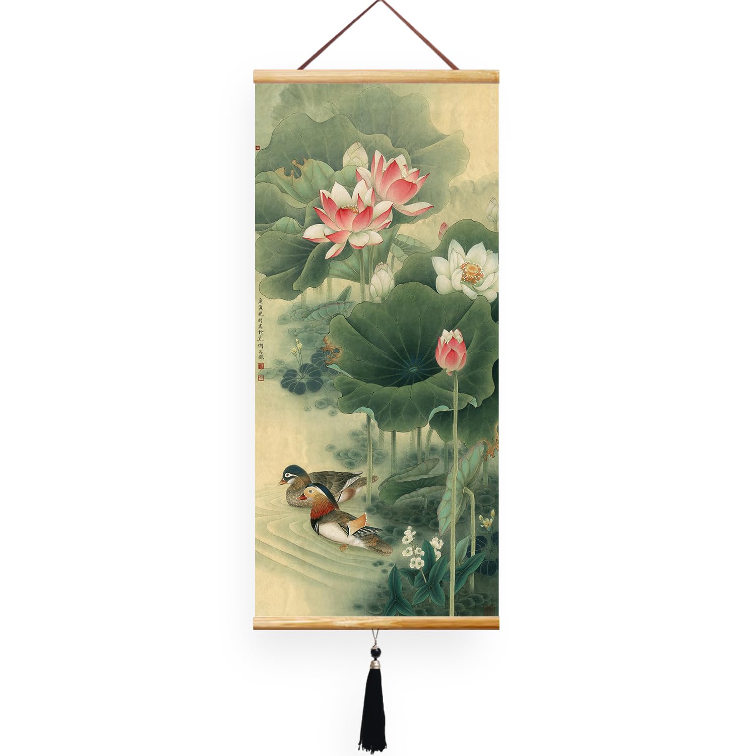 EAPEY Japanese Hanging Scrolls Chinese Wall Hanging Japanese Wall Art-Mandarin Duck Decor Living Room Metaphor Lover