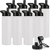 DOMICARE Insulated Water Bottle, 22 oz Vacuum Insulated Stainless Steel Reusable Sports Bottle with Straw Lid & Spout Lid for Travel, Camping, Bike, Leakproof, White, 8 Pack