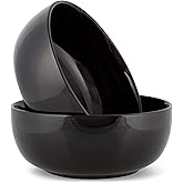 Elanze Designs Bistro Glossy Ceramic 8.5 inch Large Serving Bowls Set of 2 - Perfect for Multiple Everyday Uses: Pasta, Salad, Ramen, Soup, Popcorn, Noodles, Cereal and Mixing Bowls, Black