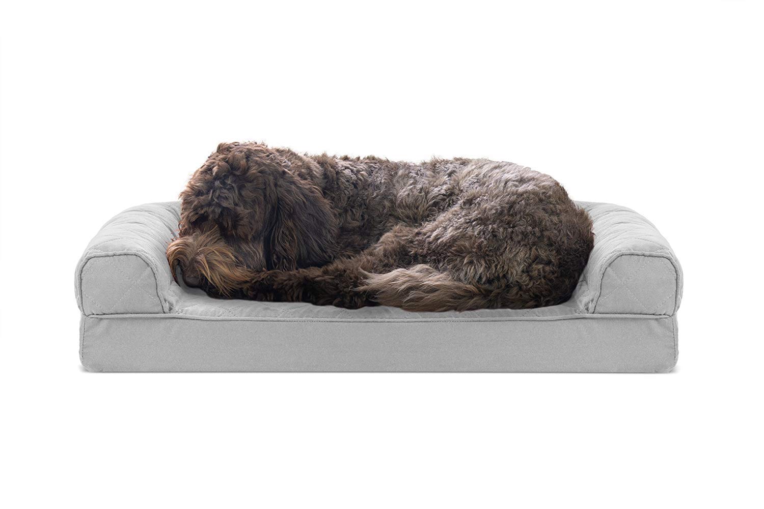 Furhaven Pet Bed for Dogs and Cats - Quilted Sofa-Style Cooling Gel Foam Dog Bed, Removable Machine Washable Cover - Silver Gray, Medium