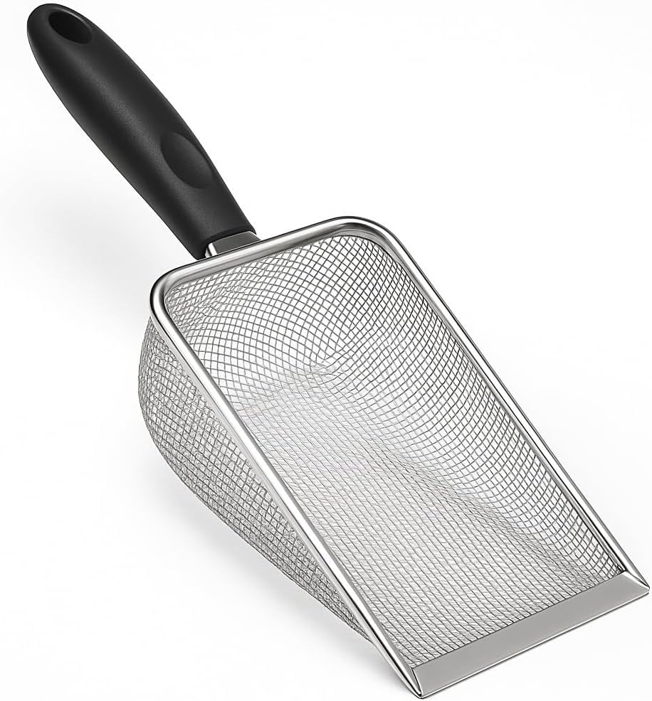 Pá Higiênica para Gatos e Cães em Aço Inox, Peneira para Caixa de Areia, Durável e Fácil de Limpar