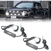 Xprite White LED Hideaway Strobe Lights Kit with 14 Flash Patterns, Surface Mount Headlight Taillight Grill Flashing Light for Construction Towing Snow Plow Pickup Work Trucks Cars - 2PCS