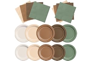 CMUSKO Woodland Baby Shower Decorations - 150pcs Brown Sage Green Forest Animal Theme Plates & Napkins Kit Serves 50- Safari Party Supplies for Birthday, Baby Shower Neutral