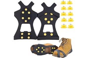 AEREXIER Fiersh Ice Cleats - Snow Grips Crampons Anti-Slip Traction Cleats Ice & Snow Grippers for Shoes and Boots - 10 Steel Studs Slip-on Stretch Footwear for Women Men Kids (Extra 10 Studs)