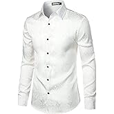 ZEROYAA Men's Hipster Slim Fit Long Sleeve Gothic Jacquard Button Up Dress Shirts for Party Prom