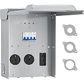 RV Outlet Box with 10800J Surge Protection, Weatherproof 20/30/50 Amp RV Electrical Panel & Breaker Box, Temporary Power Outlet Panel with Breaker, Camper, Travel Trailer, ETL Listed