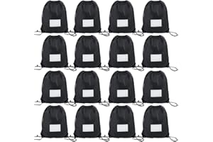 CODOBON 16 Pack Drawstring Bags,Bulk Draw String Backpack, DIY Gym Sports Cinch Bag Sackpack for Women Men, Black