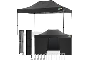 COBIZI 10x15 Pop Up Canopy with 4 Sidewall,Heavy Duty Canopy UPF 50+ All Season Wind Waterproof Commercial Outdoor Wedding Party Tents for Parties Gazebo with Carry Bag(10 x 15 ft Black)