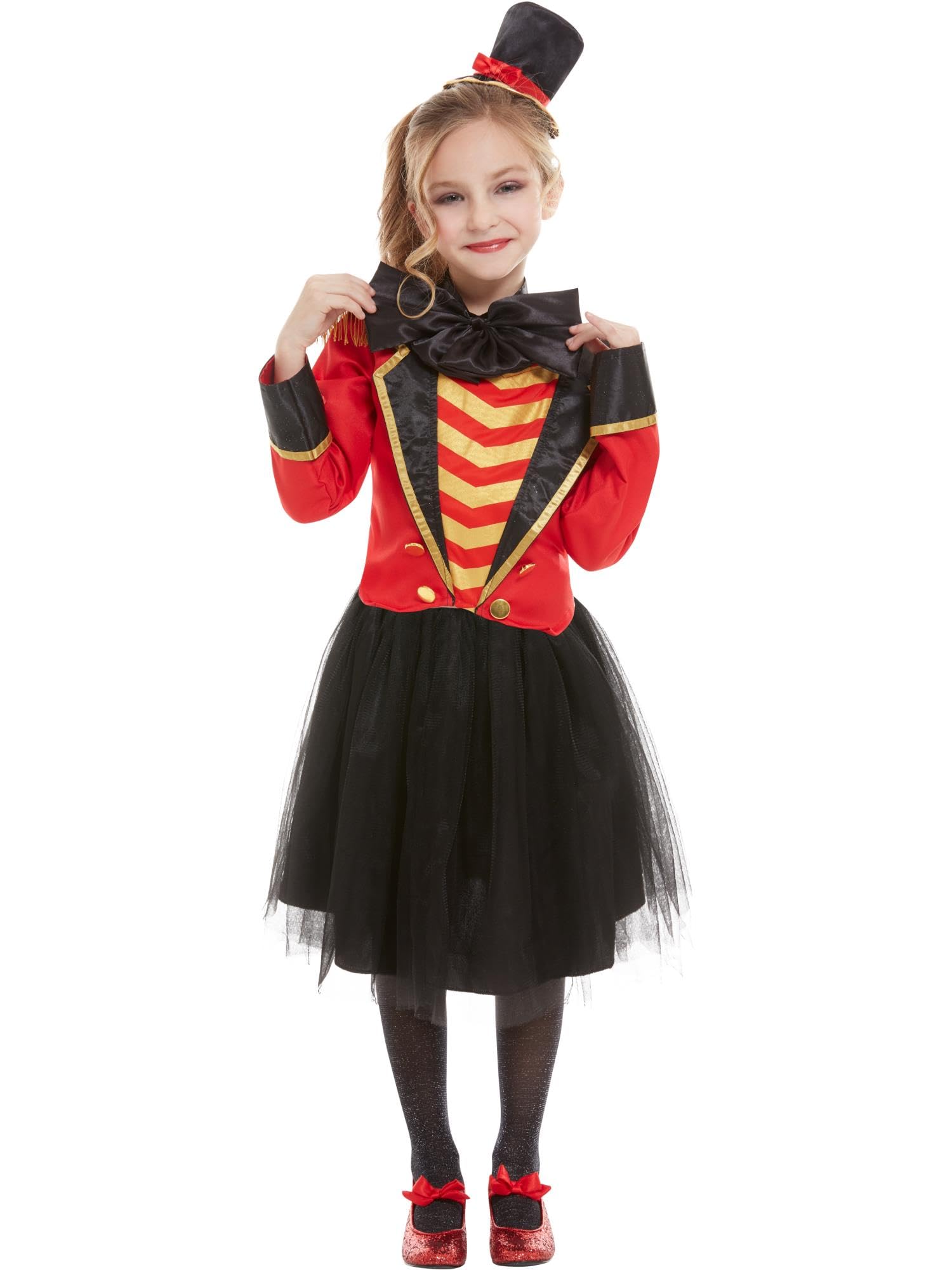 Smiffys Deluxe Ringmaster Costume, Red with Jacket, Mock Shirt, Skirt & Headband, Girls Fancy Dress, Child Dress Up Costumes