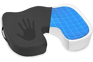 Elantrip Gel-Enhanced Memory Foam Seat Cushion, Ergonomic, Non-Slip Comfort Pad for Office, Car, Gaming Chairs - Cooling Design for Coccyx, Back, Sciatica Pain Relief with Washable Black Cushion