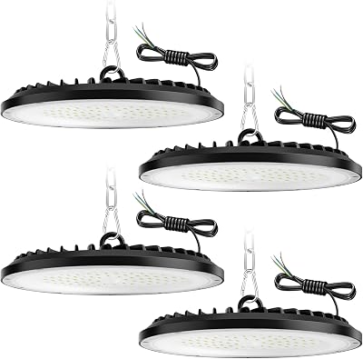 200W UFO LED High Bay Light, 30000LM, 6000K blanc froid UFO LED atelier lumière, IP65 imperméable à l'eau lampe，Convient aux usines, garages et entrepôts (4 Pack, 200W)