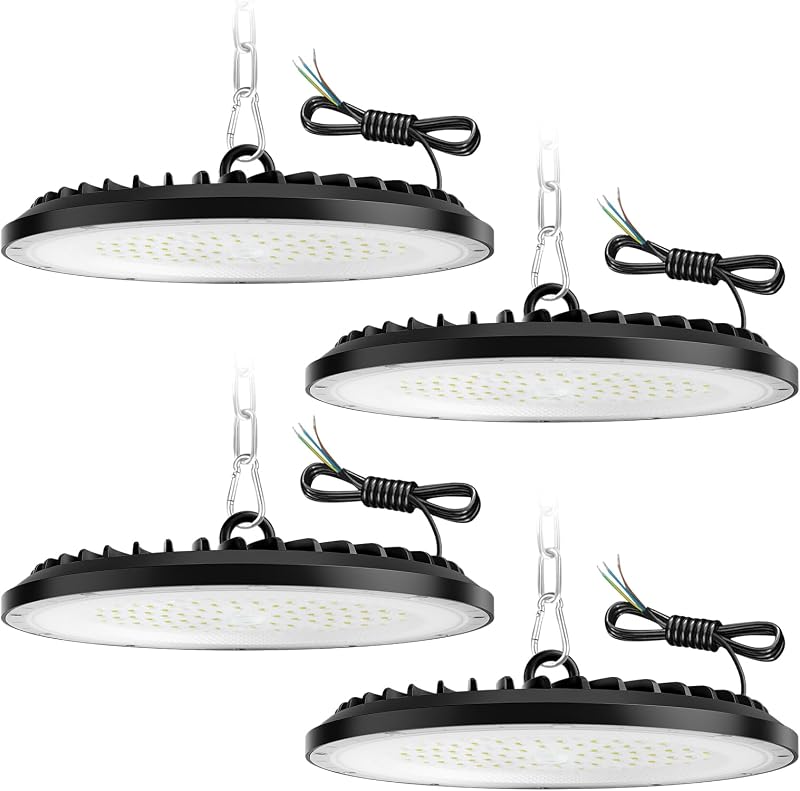 200W UFO LED High Bay Light, 30000LM, 6000K blanc froid UFO LED atelier lumière, IP65 imperméable à l'eau lampe，Convient aux usines, garages et entrepôts (4 Pack, 200W)